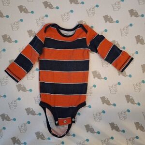 Red and navy striped long sleeve onesie. Size 9 month